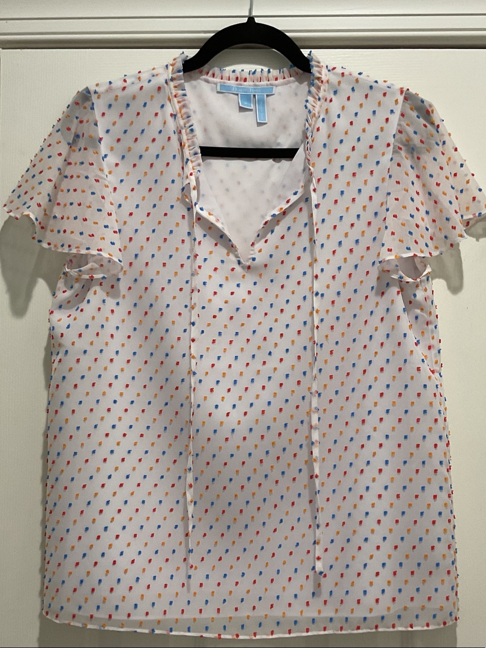 Draper James White Blouse with Red and Blue Dot Print